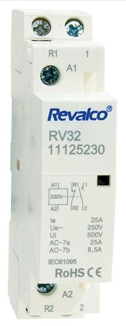 Contactor Modular 2 polos 25A 230V. Mod. RV32