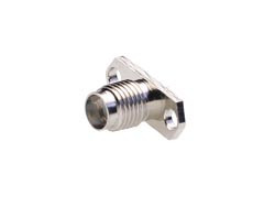 Conector SMA Hembra Soldable. Chasis Rectangular, Fijación a 2 tornillos. Aislante Teflón. Mod. 1614/2