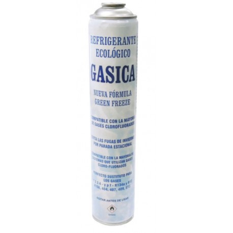 Gas Refrigerante Gasica 435 gr envase 750ml Para sistemas con R134a R12 100% orgánico. Mod. 16UN810