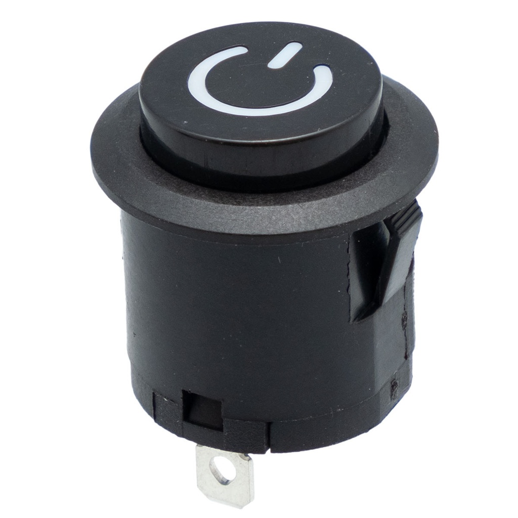 Interruptor negro OFF-ON redondo, con simbolo POWER, 22mm. Mod. 4249N