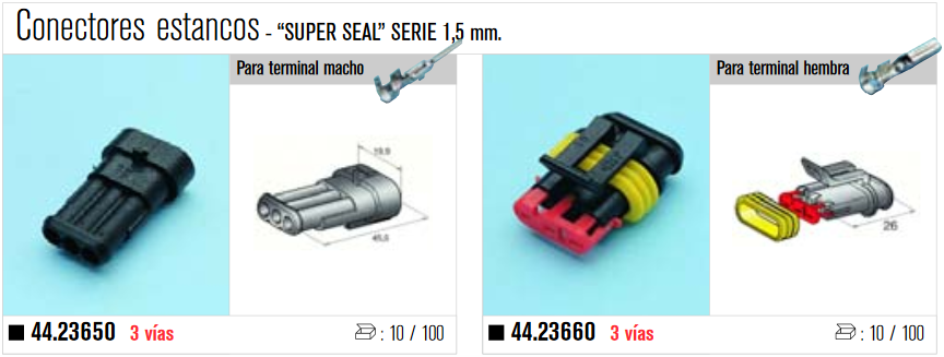 Conector estanco “SUPER SEAL” SERIE  1,5 mm 3 contactos hembra. Mod. 44.23650