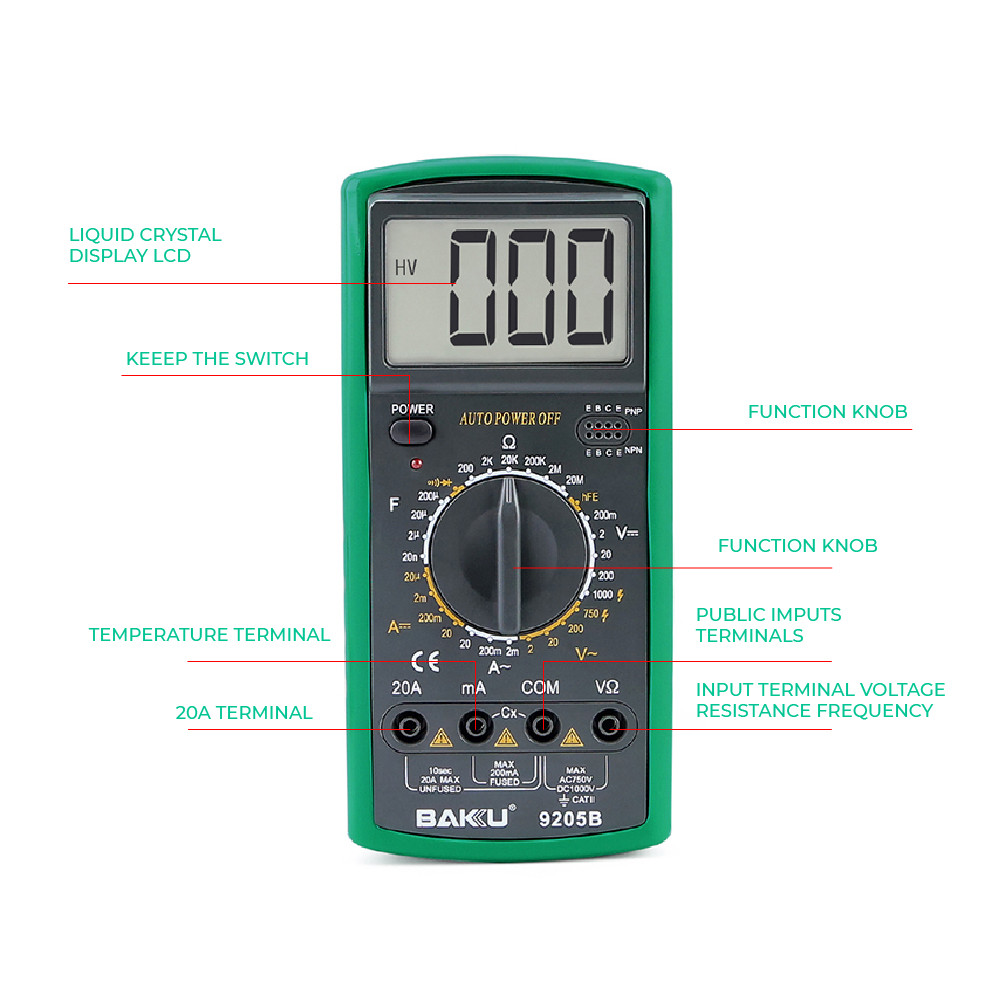 MULTIMETRO DIGITAL BAKU 9205B. Mod. 53969