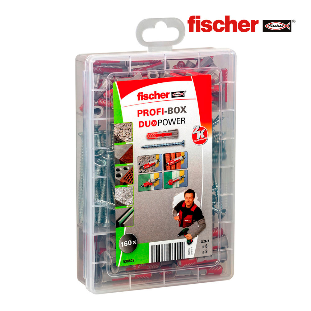 Caja maletín 160 unidades taco Uni duopower 6/8 + tornillos 538622 Fischer. Mod. 96331