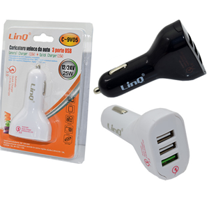 CARGADOR RÁPIDO DE COCHE 3 USB LINQ. Mod. C-9V05