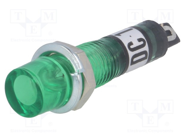 Piloto neón 12VDC verde IP20 7.5mm. Mod. NI-2FGD-12V