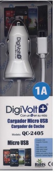 CARGADOR ADAPTADOR COCHE (12-24V) MICRO USB 1000mA DIGIVOLT. Mod. QC-2405