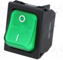 Interruptor rocker 2 Posiciones OFF-ON 10A/250VAC verde 50mΩ. Mod. R13-117B-01-BG-2D-N-2