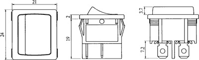 Interruptor ROCKER DP3T 3 Posiciones ON-OFF-ON 6A/250VAC negro. Mod. RS1333DBB7