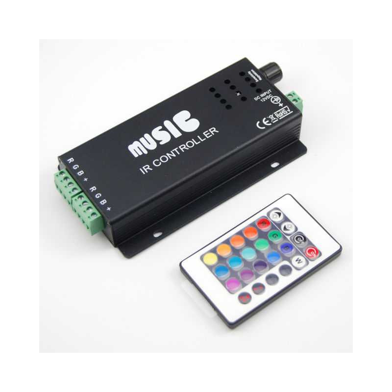 Controlador Led 12/24v RGB Music 180w 18A por infrarrojo 2 salidas. TCONTMUS18A
