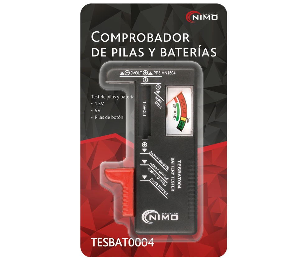 Comprobador universal baterías 1.5V Y 9V. Mod. TESBAT004