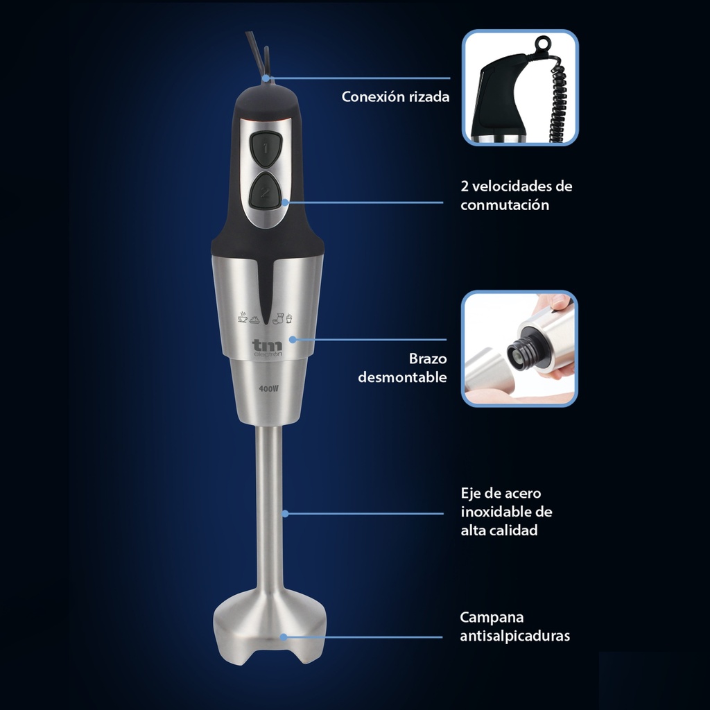 Batidora de mano 650W con vaso TMElectron. Mod. TMPBA008
