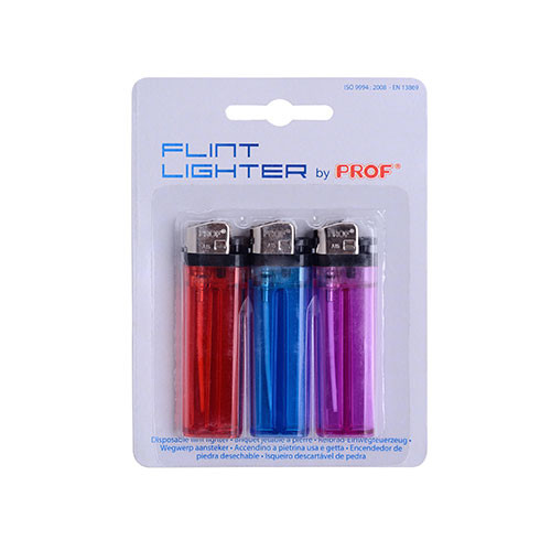 [40009474DSC] Blister 3 mecheros en colores diferentes transparentes PROF. Mod. 40009474
