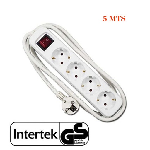 [41064EL3] Base múltiple 4 tomas c/interruptor 5 metros blanco. Mod. 41064