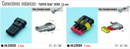 [4423650VDR] Conector estanco “SUPER SEAL” SERIE  1,5 mm 3 contactos hembra. Mod. 44.23650