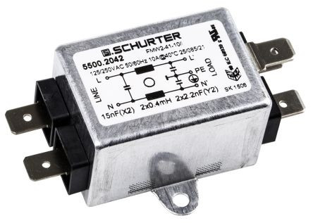 [55002042RSA] Filtro RFI 2.2 nF, 15 nF, 10A, 250 Vac, 60Hz Schurter. Mod. 5500.2042