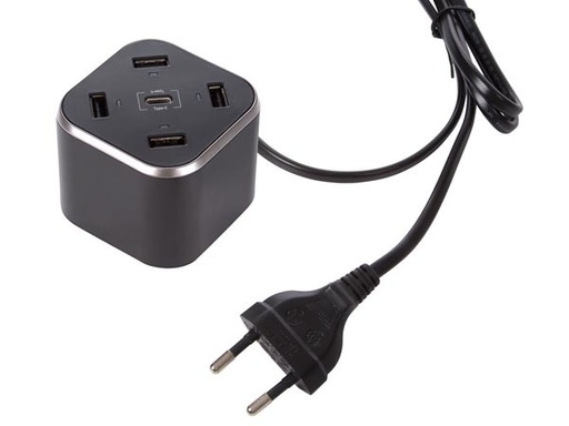 [PSSEUSB34VEL] CARGADOR COMPACTO 4 x USB 1 x USB TIPO C 8.4 A 42 W NEGRO. MOD. PSSEUSB34