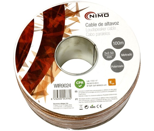[WIR9024ELM] Cable para altavoz transparente polarizado 2X2.5MM CCA. Mod. WIR9024